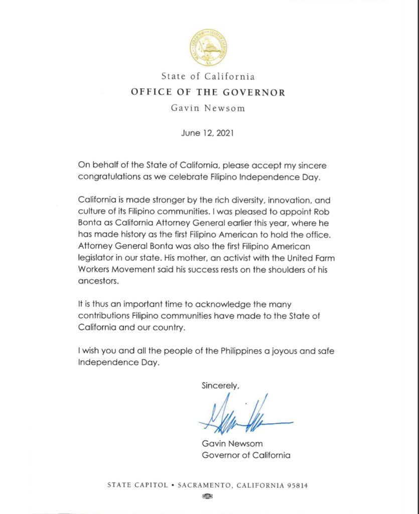 Message From California Governor Gavin Newsom On Philippine Independence Day Philippine 