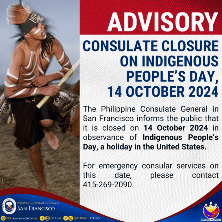 ADVISORY - Consulate Closure on Indigenous Peoples Day