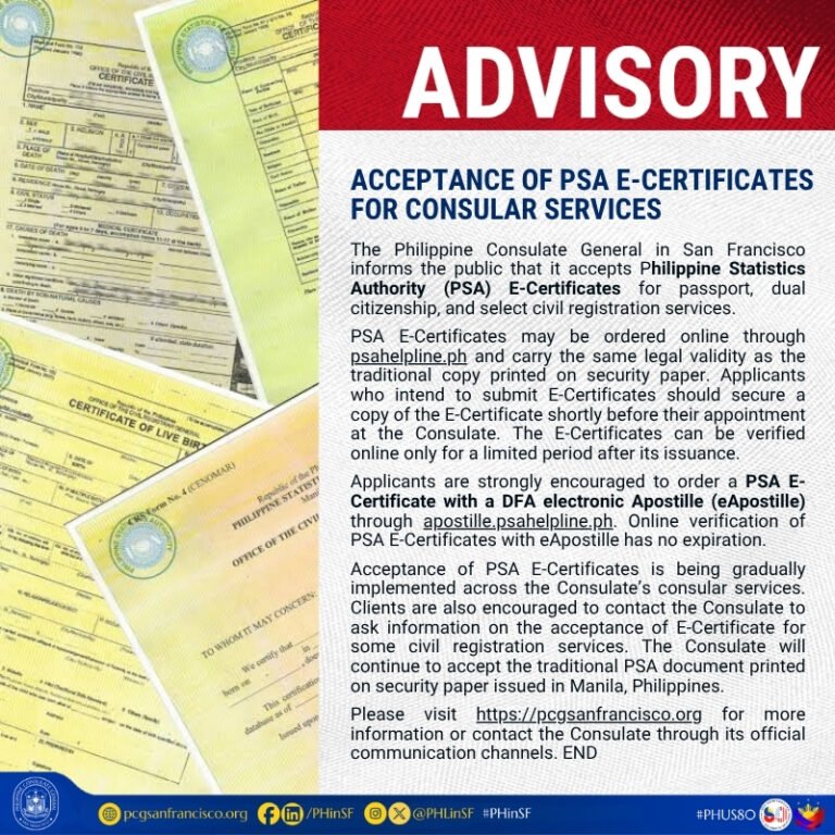 Reminder on PSA ECertificates